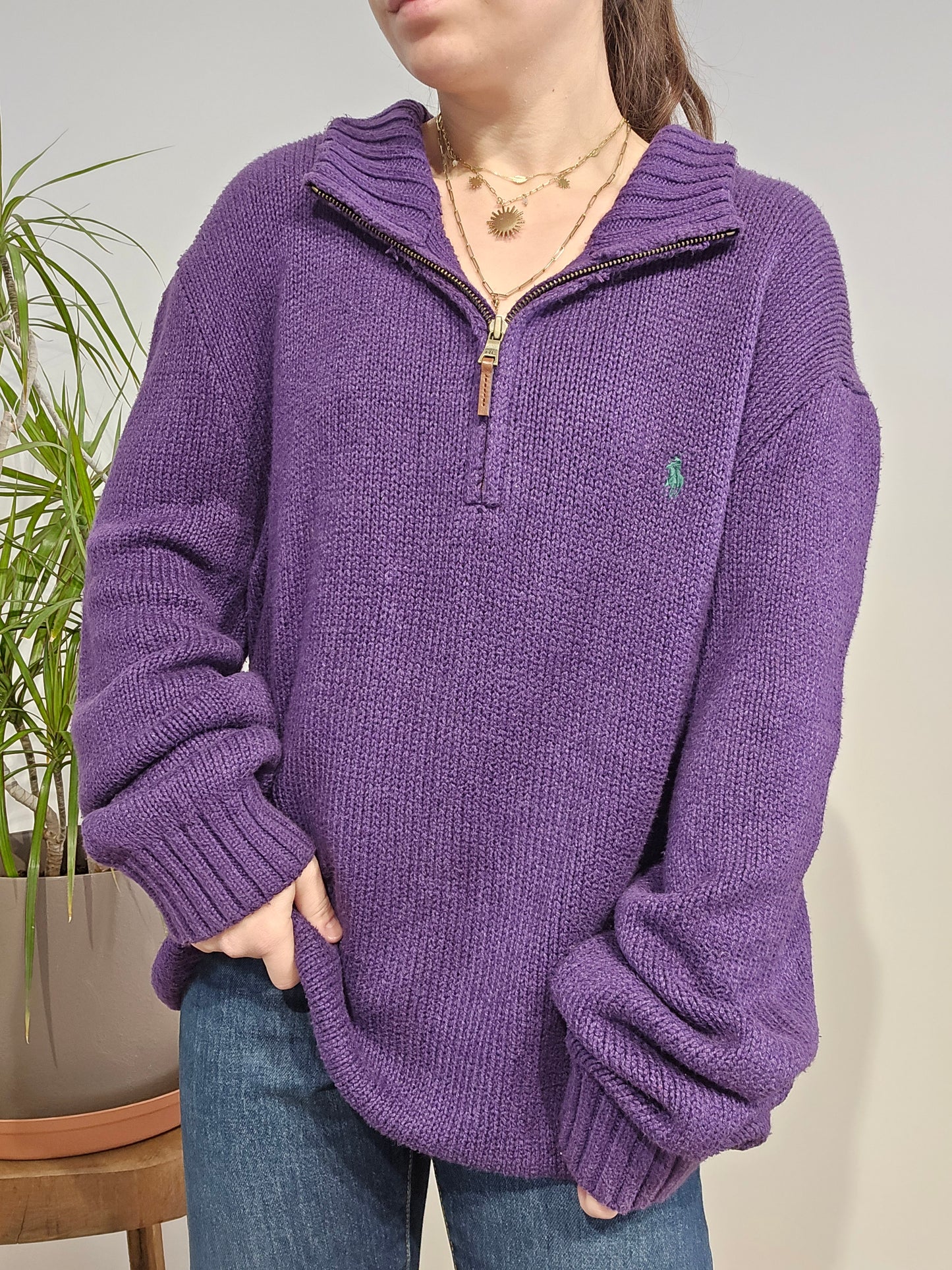 Pull camionneur en maille violet - XXL/44