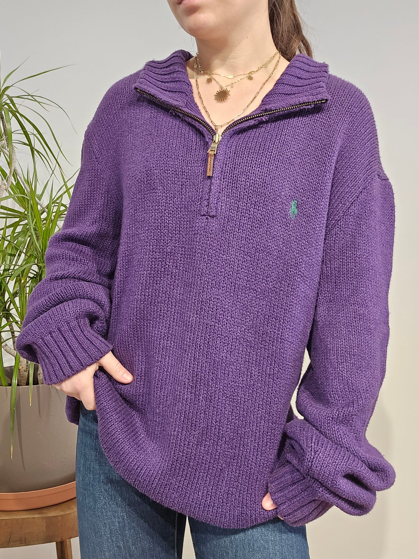 Pull camionneur en maille violet - XXL/44