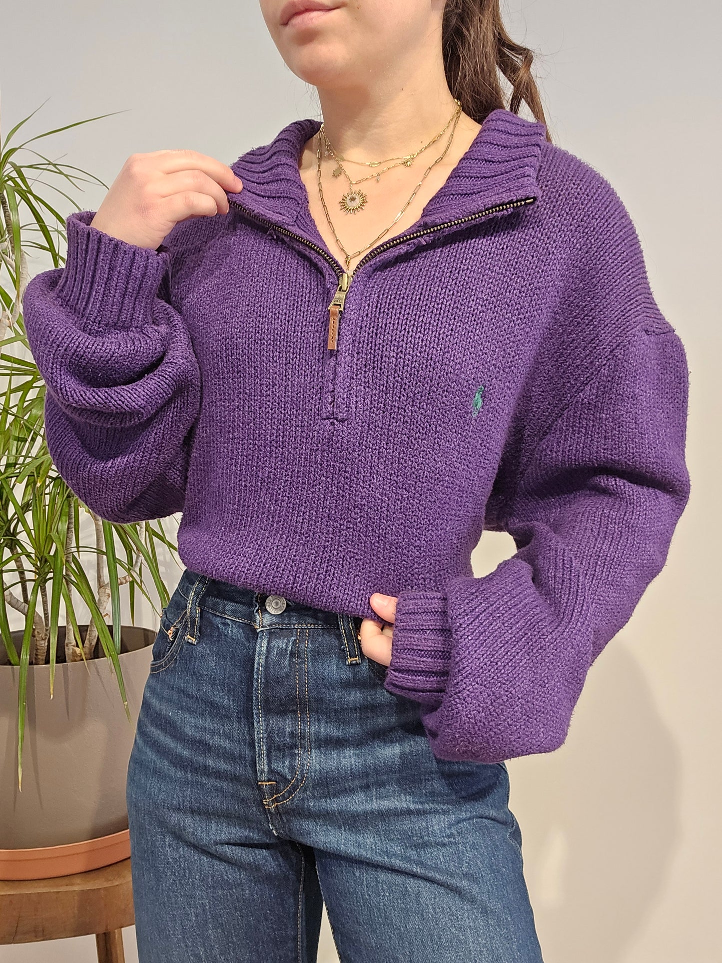 Pull camionneur en maille violet - XXL/44