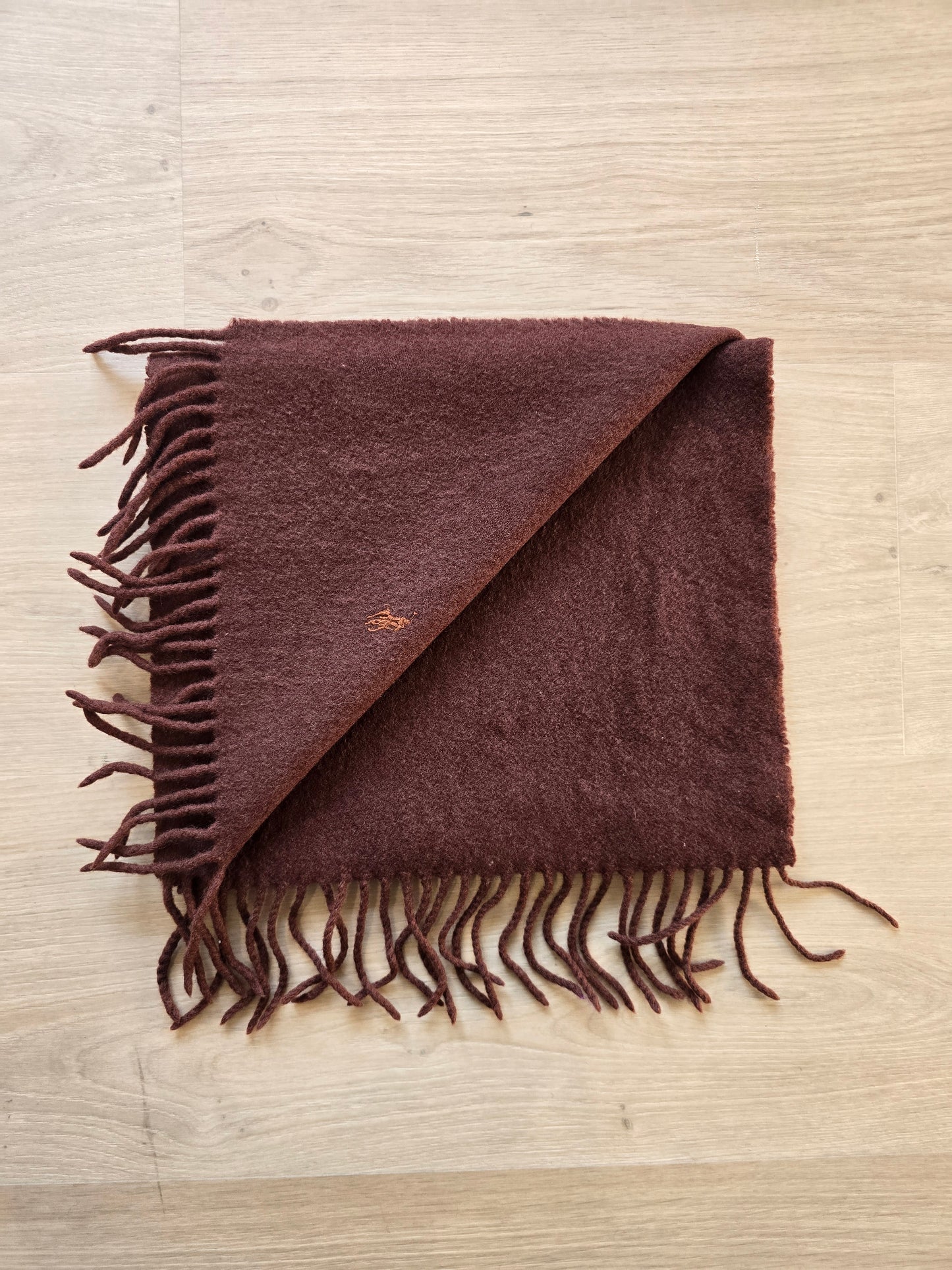 Écharpe en laine marron à frange - TU