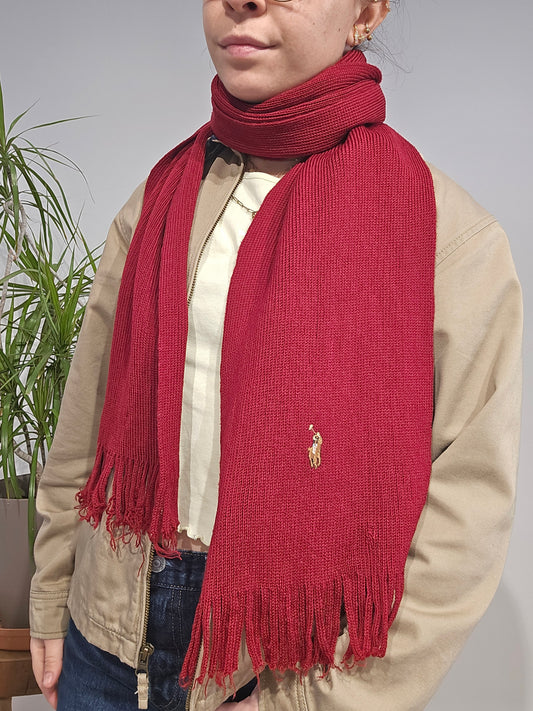 Pull en laine de mérinos rouge à frange - TU