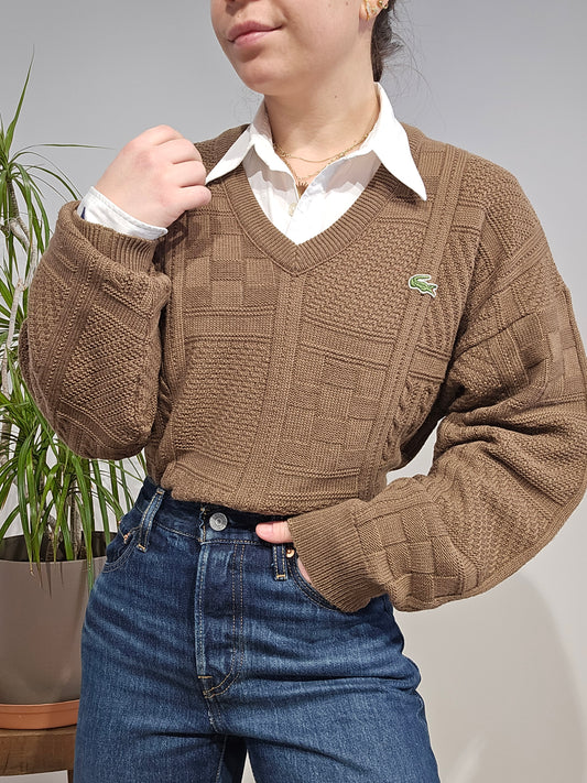 Pull col V marron des années 90' - L