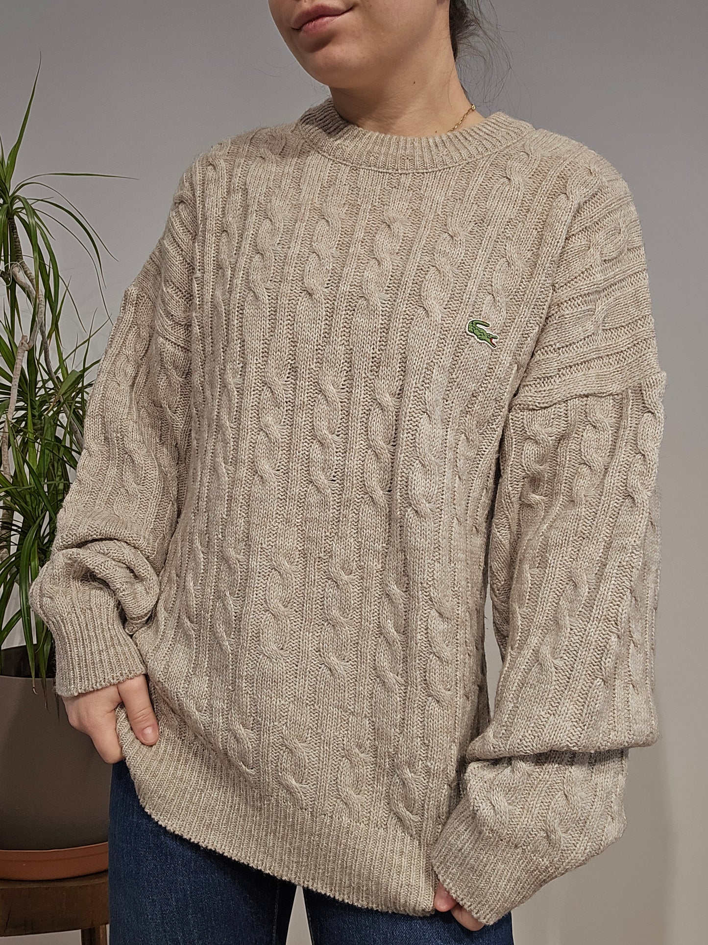 Pull en maille torsadée gris des années 80' - XL