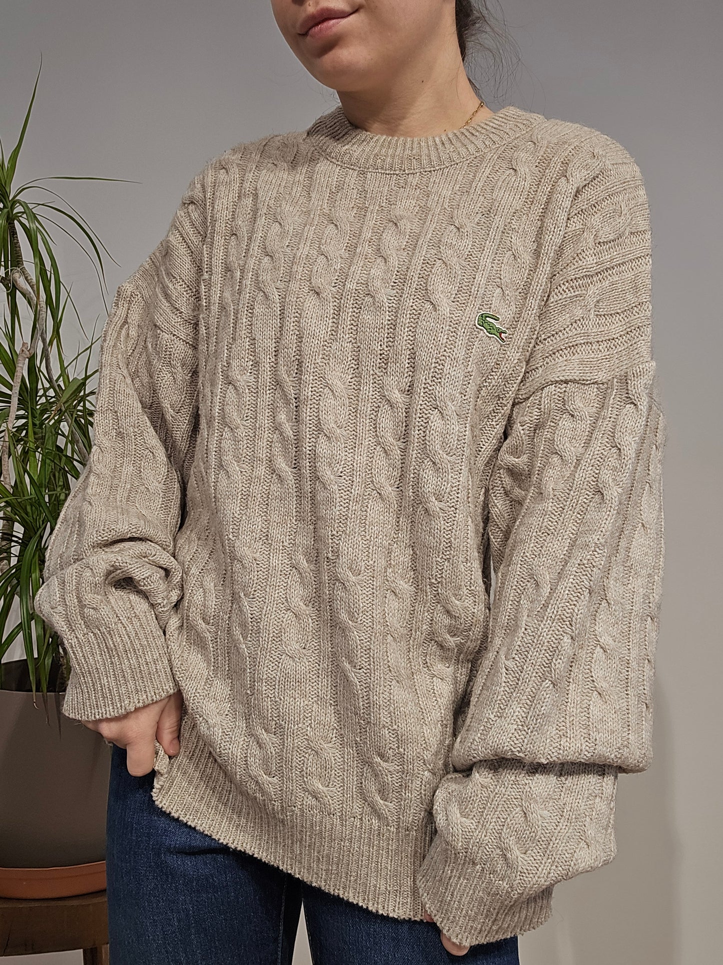 Pull en maille torsadée gris des années 80' - XL