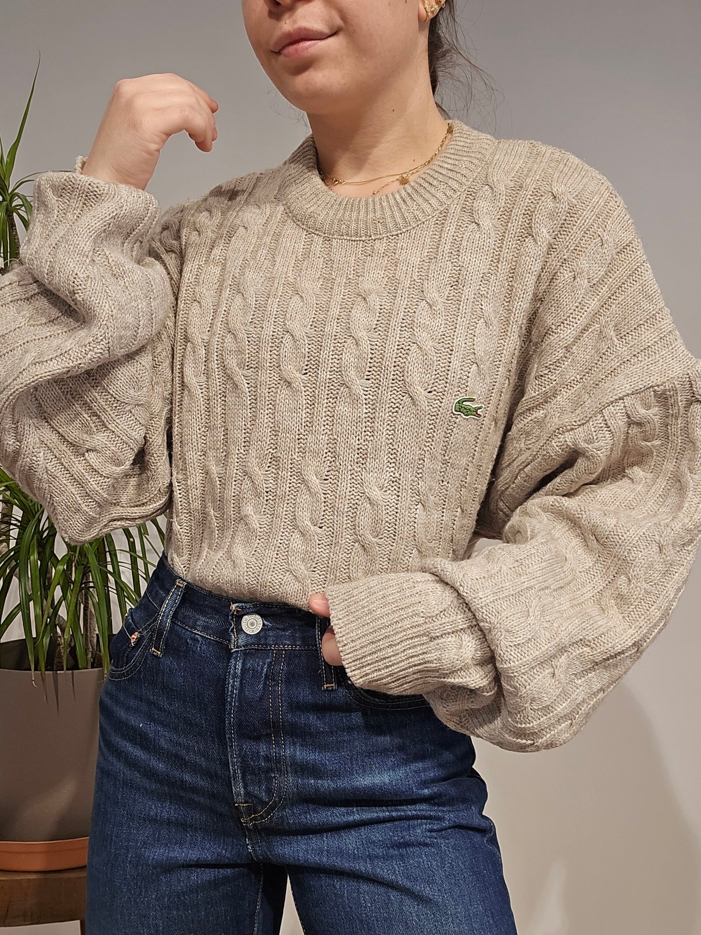 Pull en maille torsadée gris des années 80' - XL