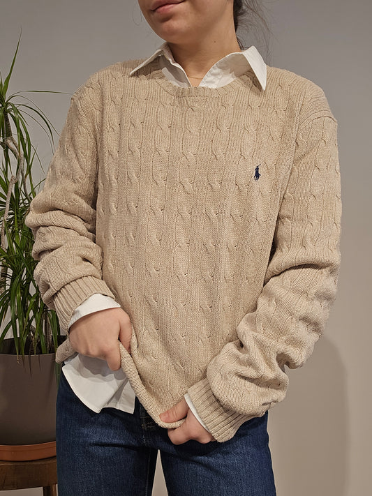 Pull en maille torsadée beige - XL