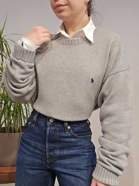 Pull col rond en maille gris - XL