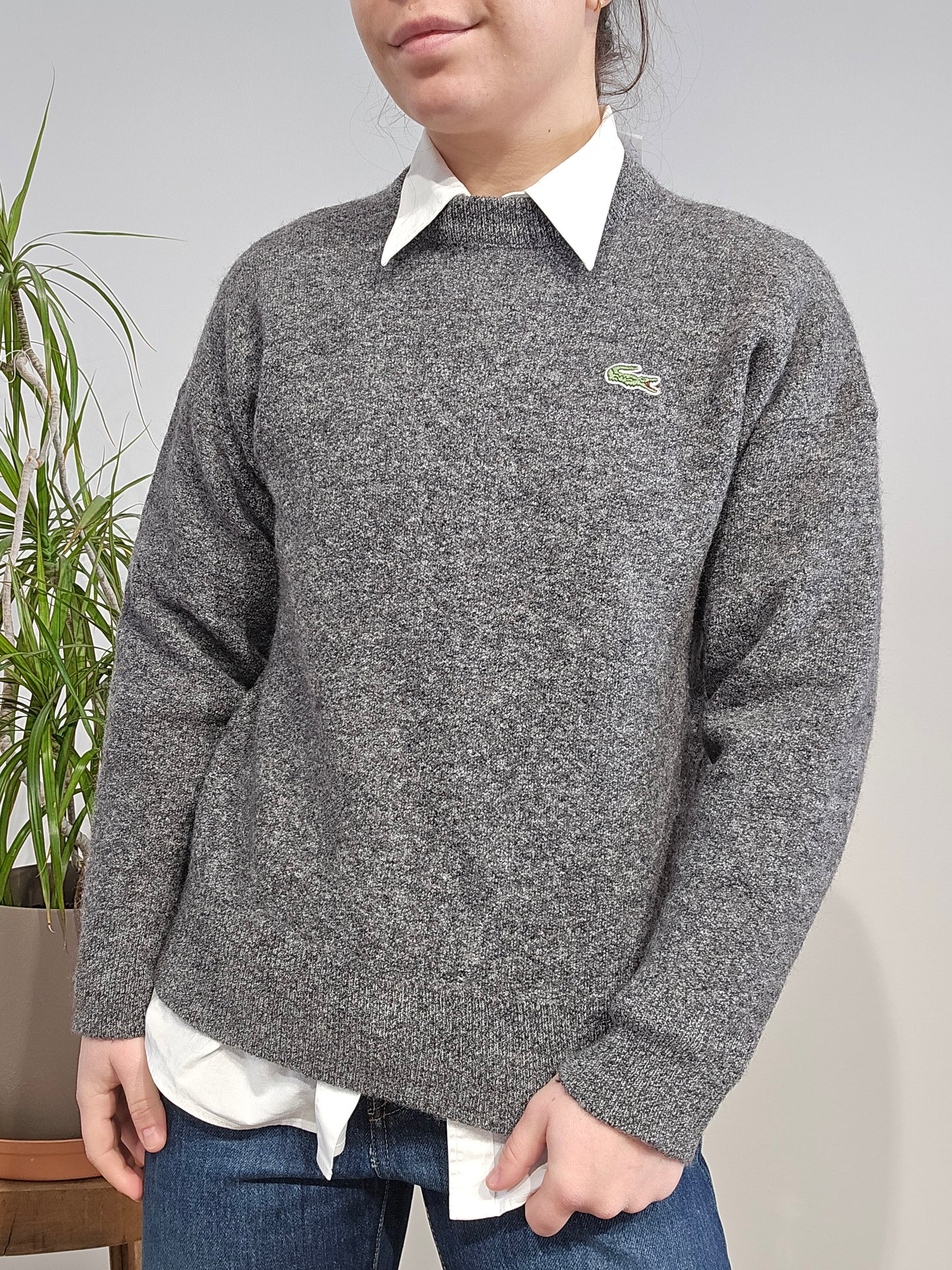 Pull en maille gris mélangé des années 80' - XS