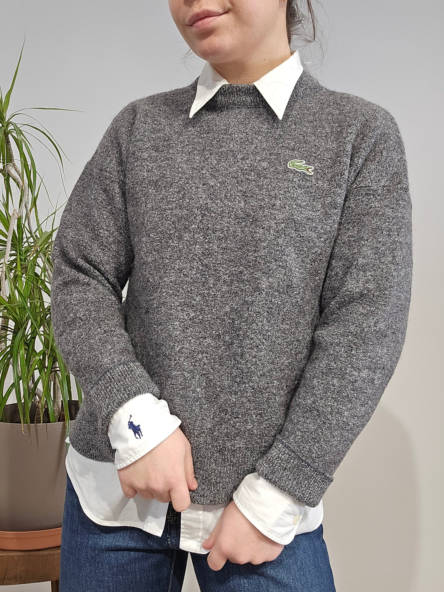 Pull en maille gris mélangé des années 80' - XS