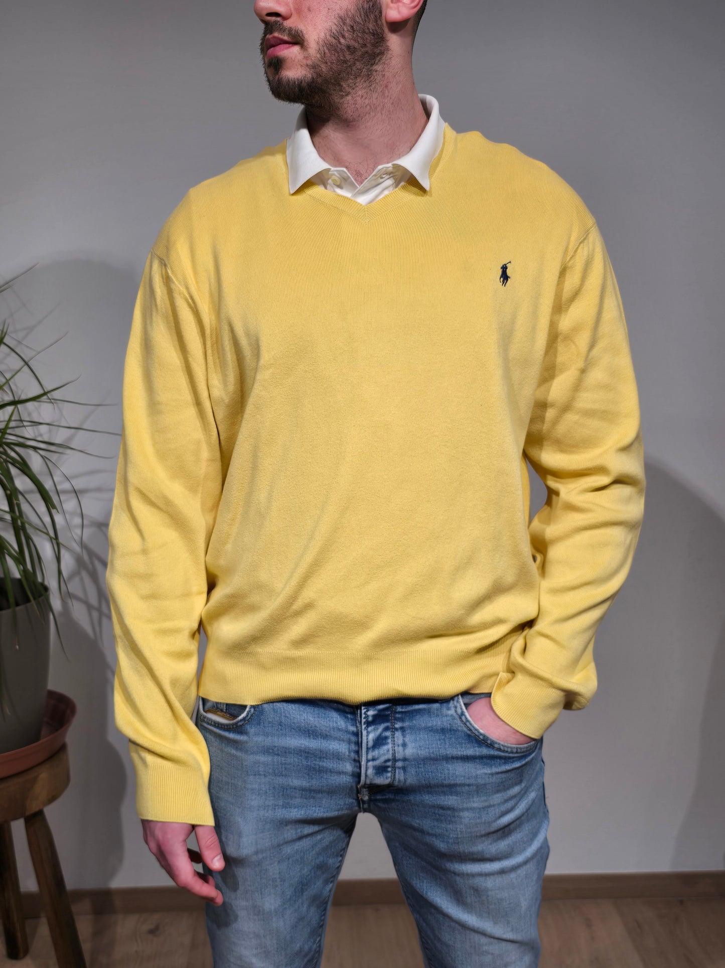 Pull col V jaune - XL
