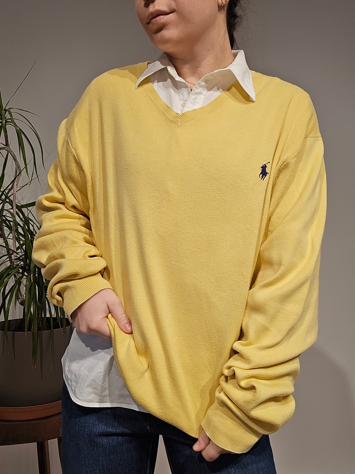 Pull col V jaune - XL