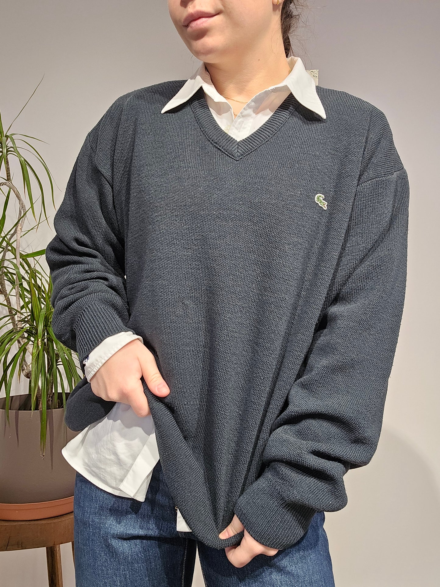 Pull col V vert foncé des années 90' - L/XL
