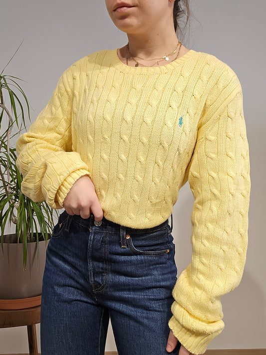 Pull en maille torsadée jaune - XL