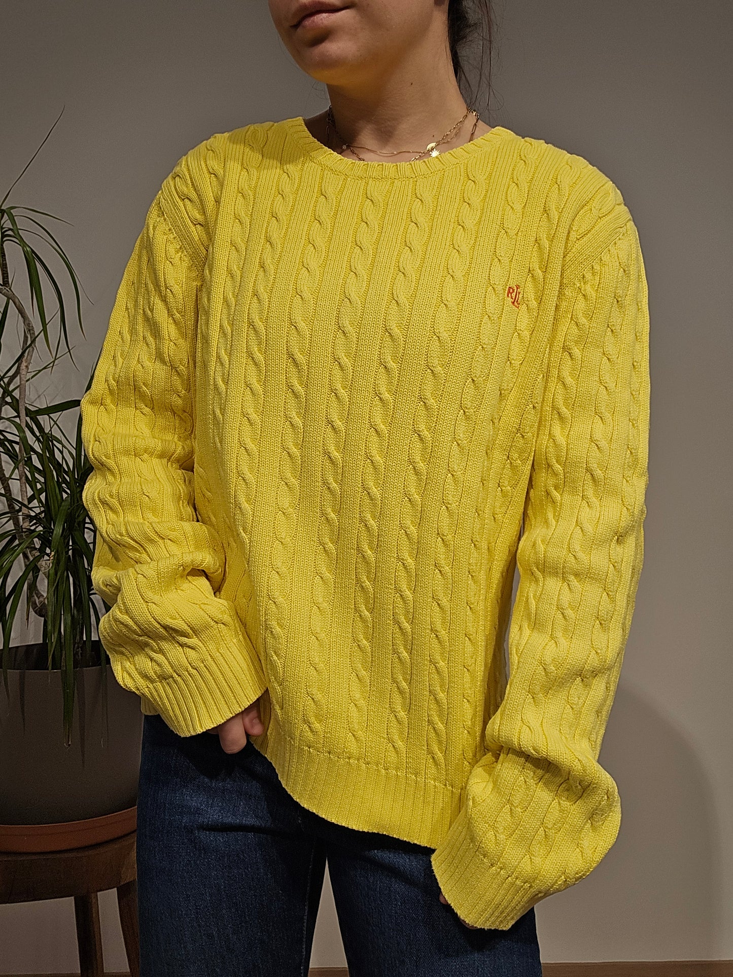 Pull en maille torsadée jaune collection RLR - L/XL