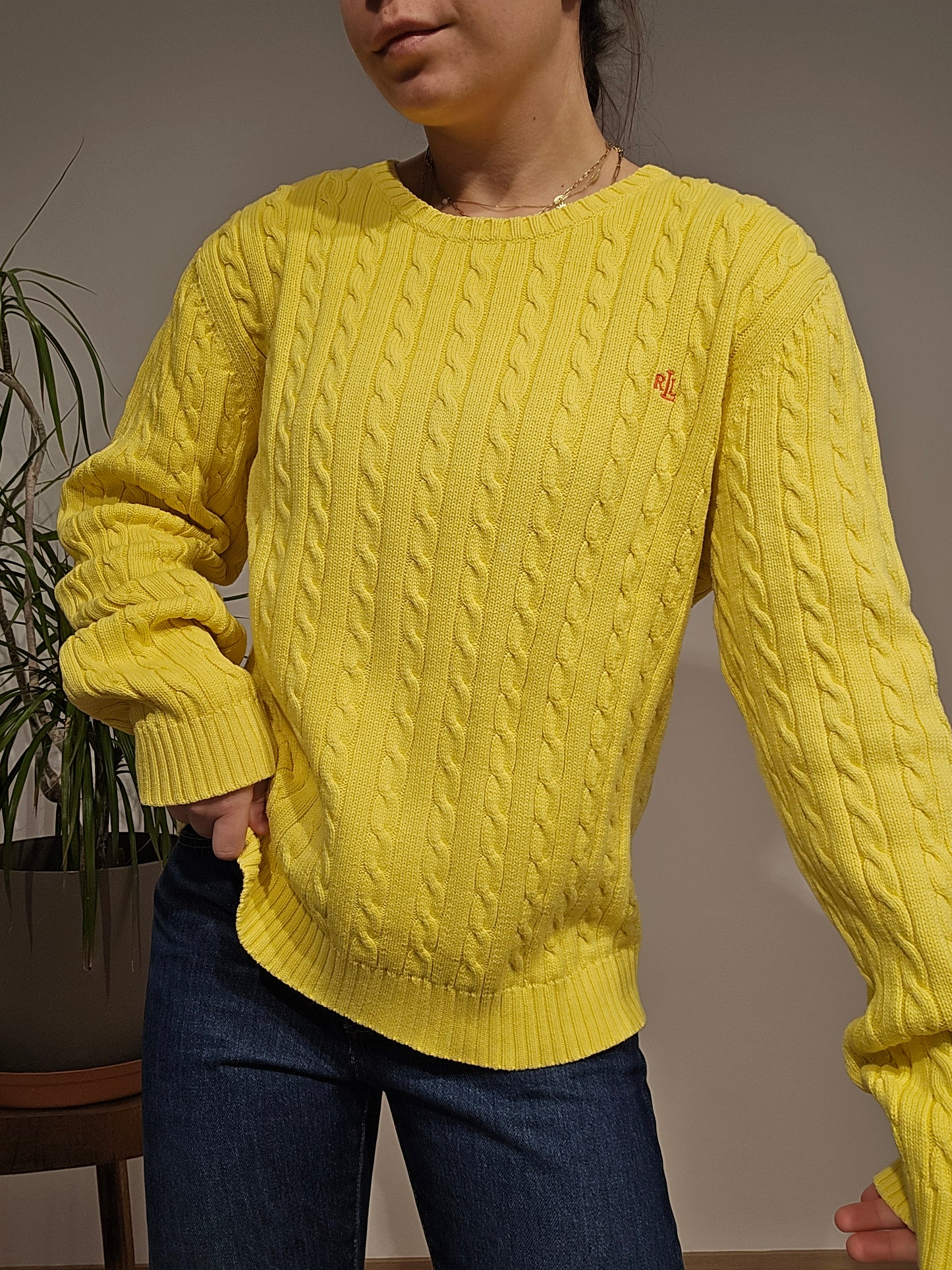 Pull en maille torsadée jaune collection RLR - L/XL