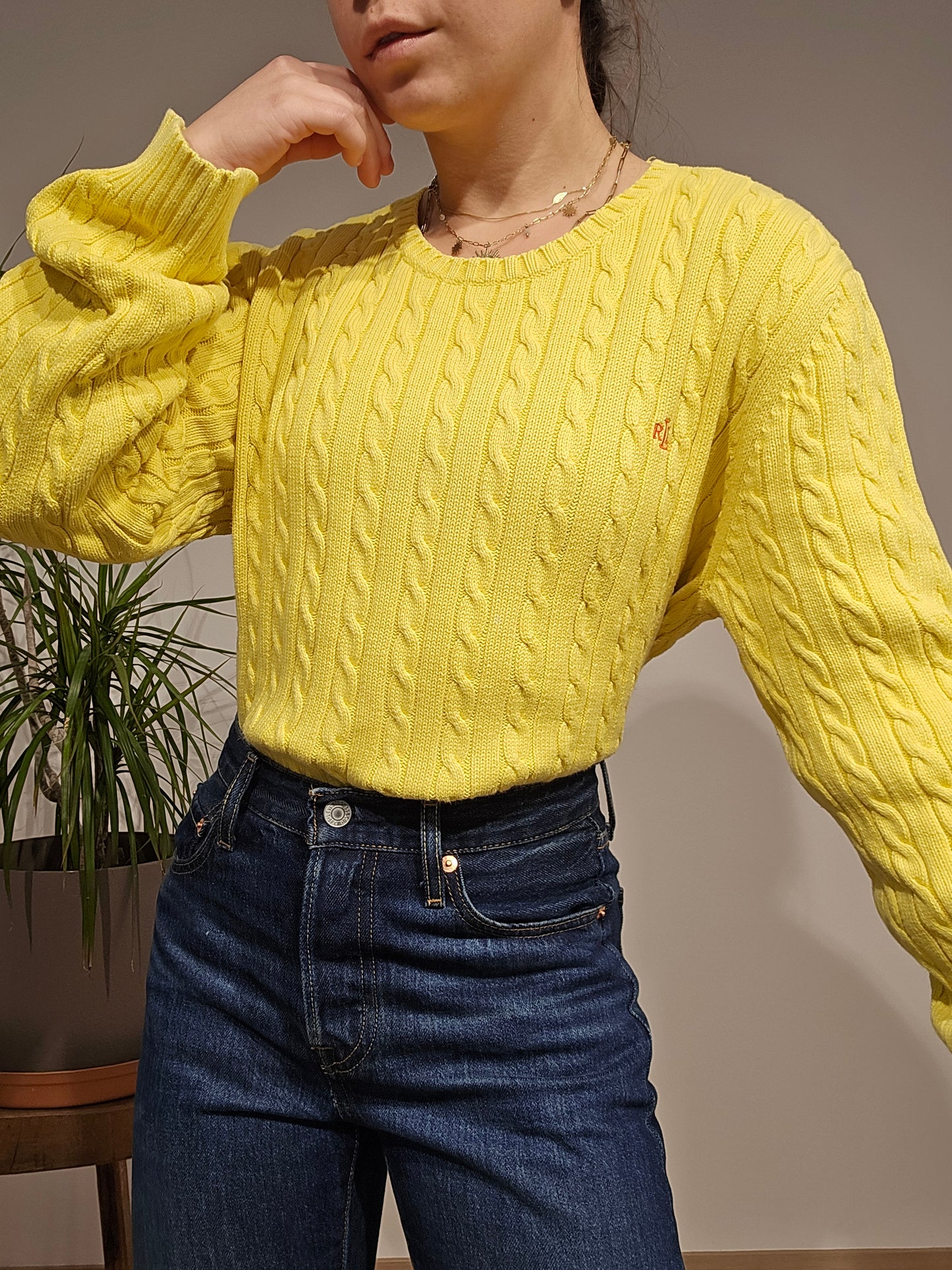 Pull en maille torsadée jaune collection RLR - L/XL