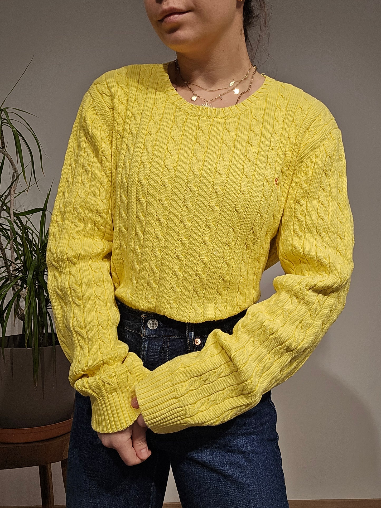 Pull en maille torsadée jaune collection RLR - L/XL
