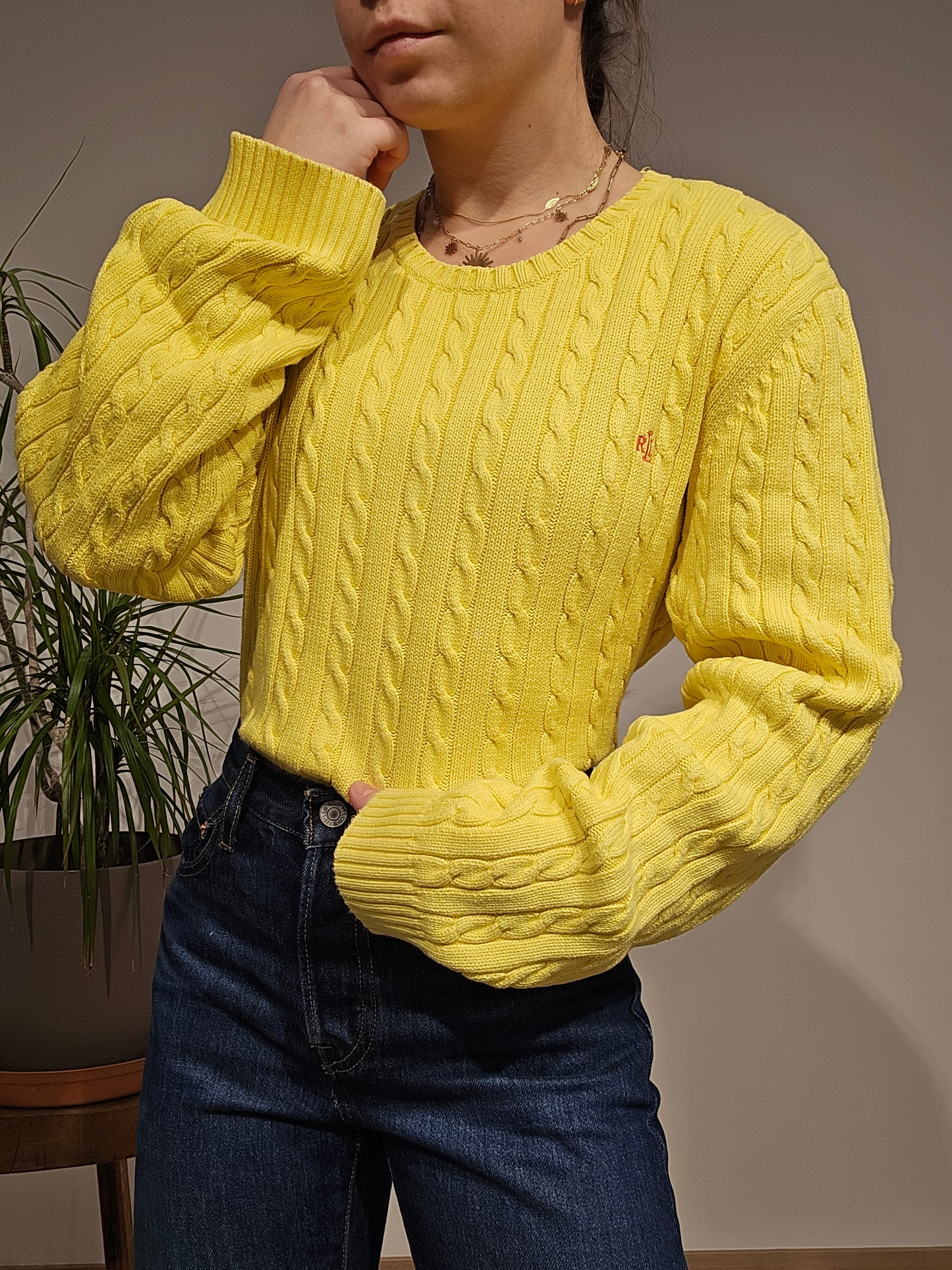 Pull en maille torsadée jaune collection RLR - L/XL