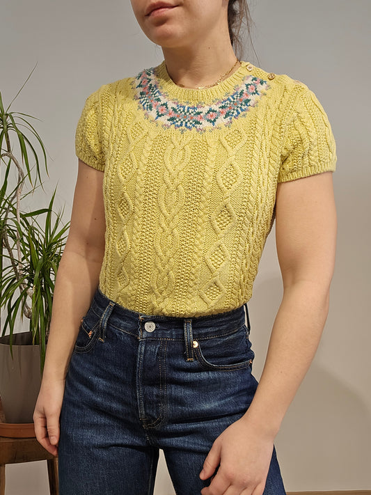 Pull à manches courtes jaune - XS