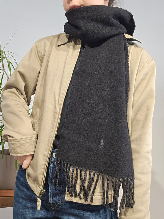 Écharpe en laine noire à frange - TU