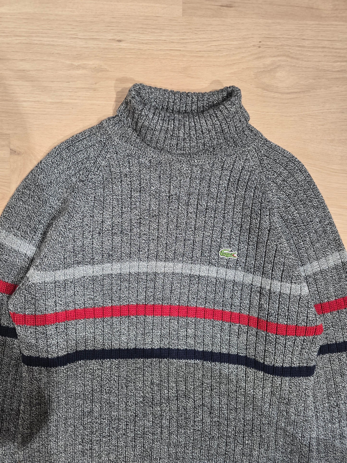 Pull col roulé en maille épais gris - L