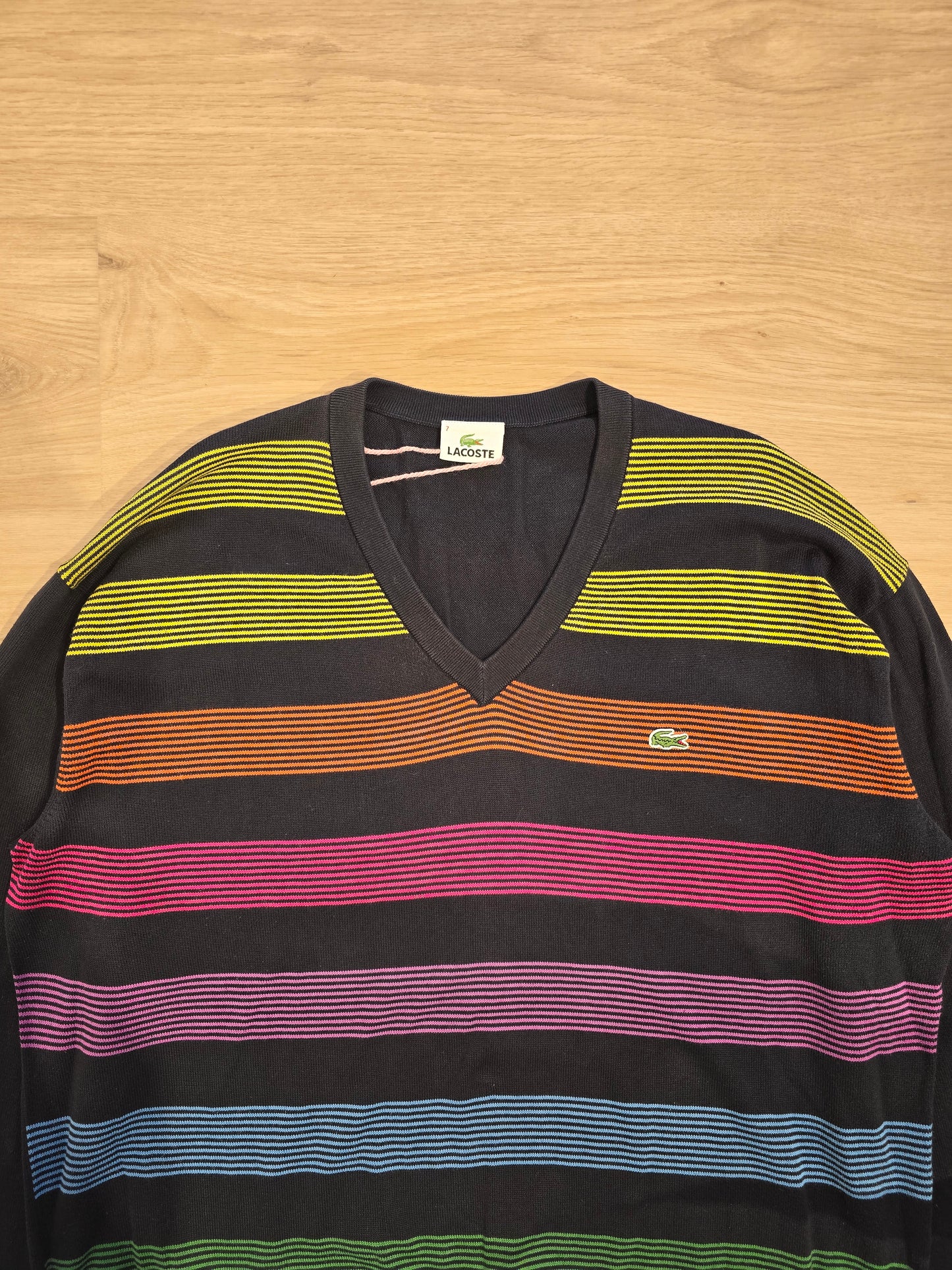 Pull col V noir à rayures multicolores - L/XL