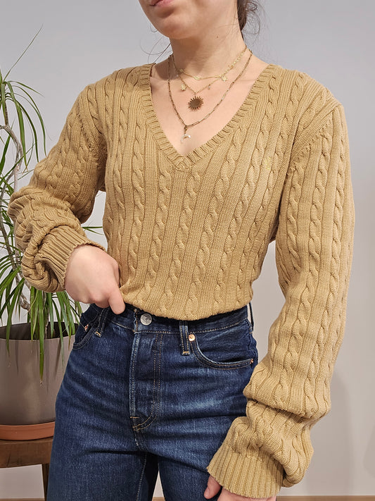 Pull en maille torsadée camel collection RLR - M/L