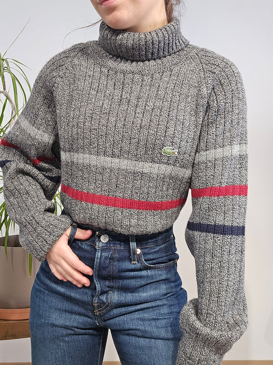 Pull col roulé en maille épais gris - L