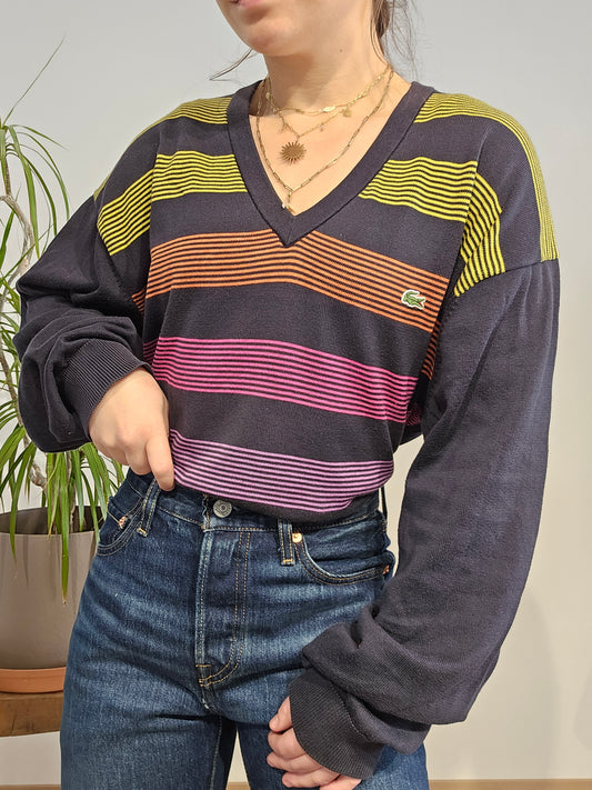 Pull col V à rayures multicolores - XL