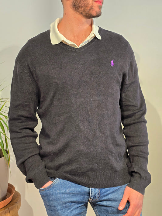 Pull col V en maille noire - L/XL