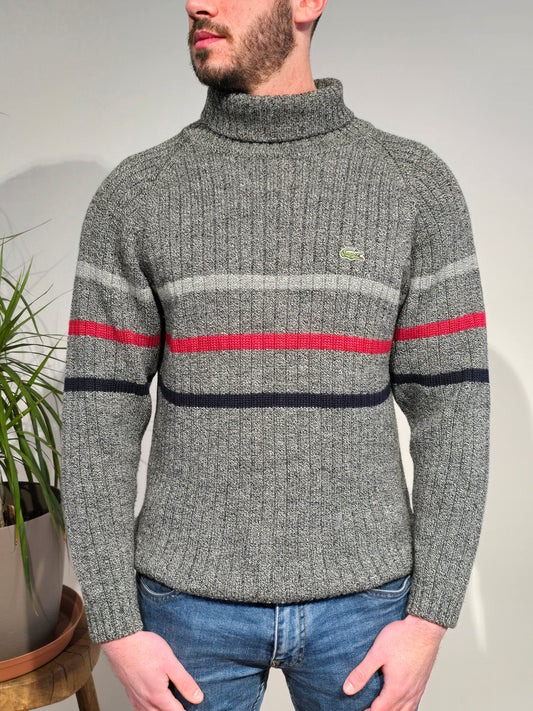 Pull col roulé en maille épais gris - M
