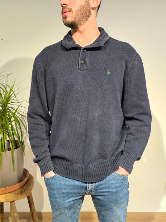 Pull en maille marine col boutonné - M/L