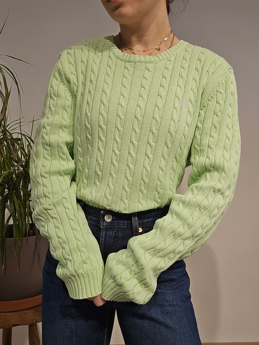 Pull col rond vert clair collection RLR - M