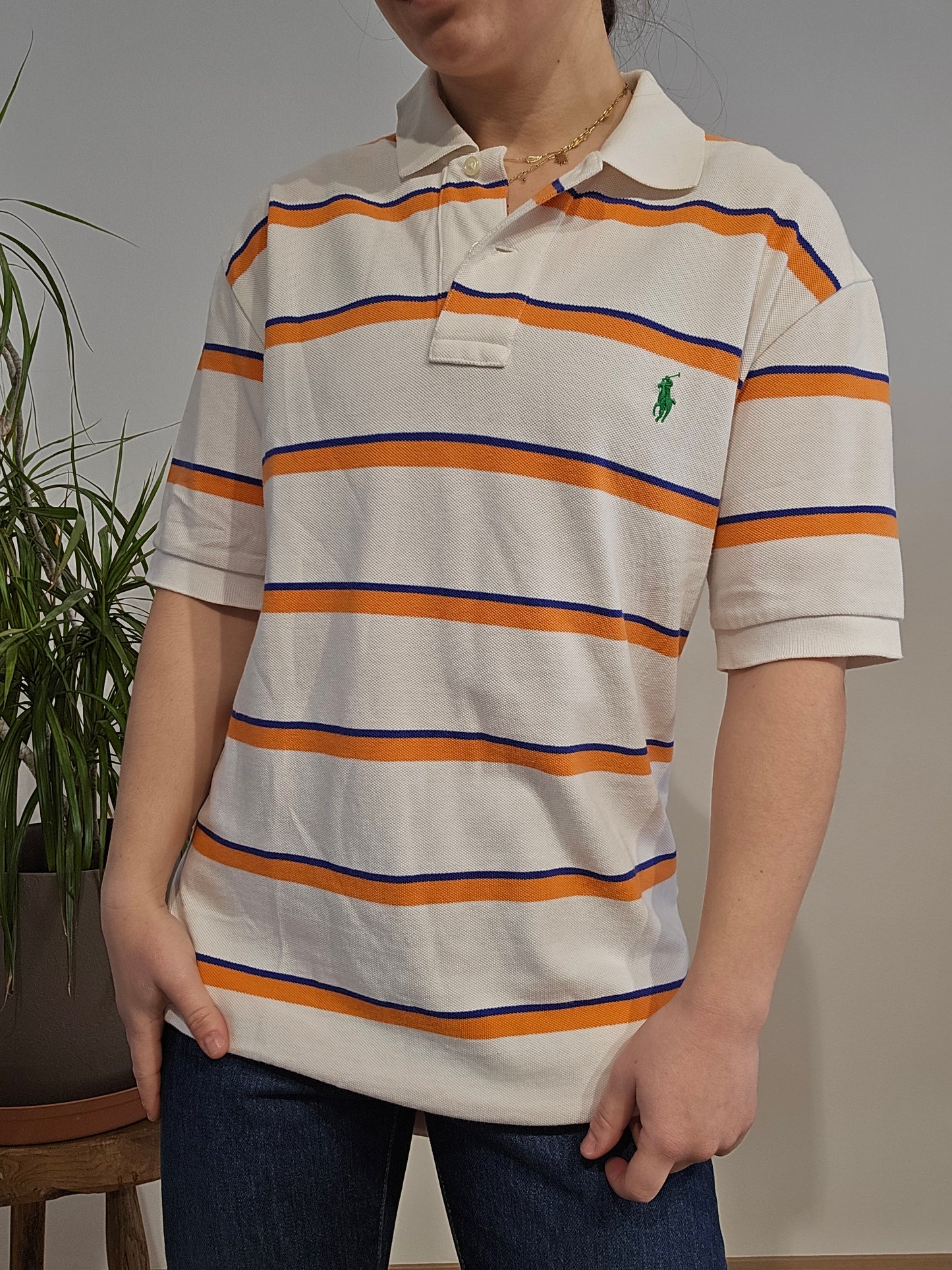 Polo blanc à rayures - S