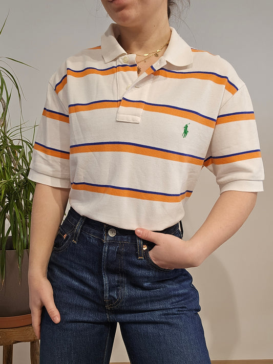 Polo blanc à rayures - S