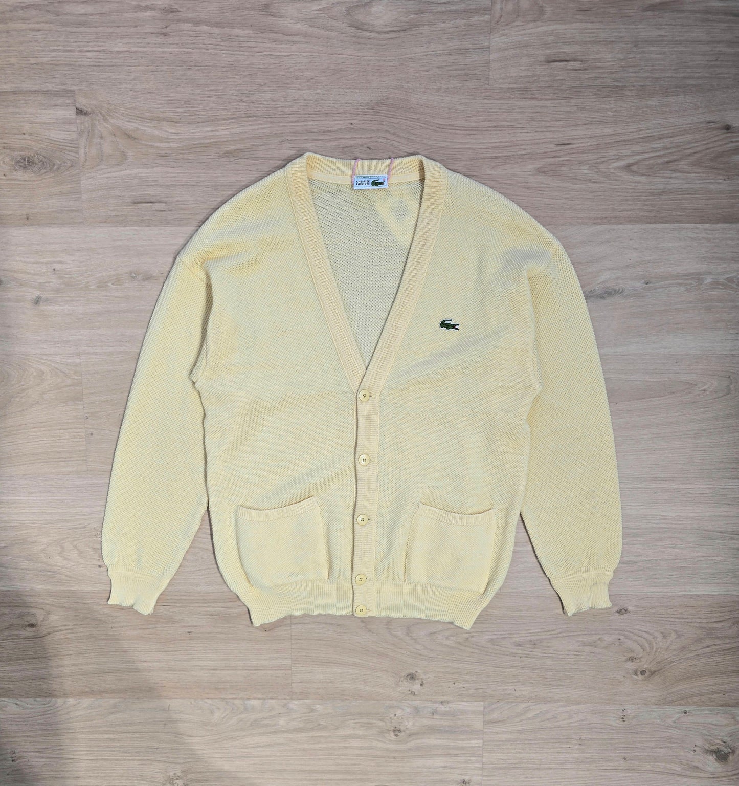 Cardigan en maille jaune des années 80' fabriqué en France - S/M