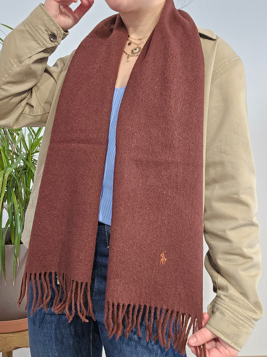 Écharpe en laine marron à frange - TU