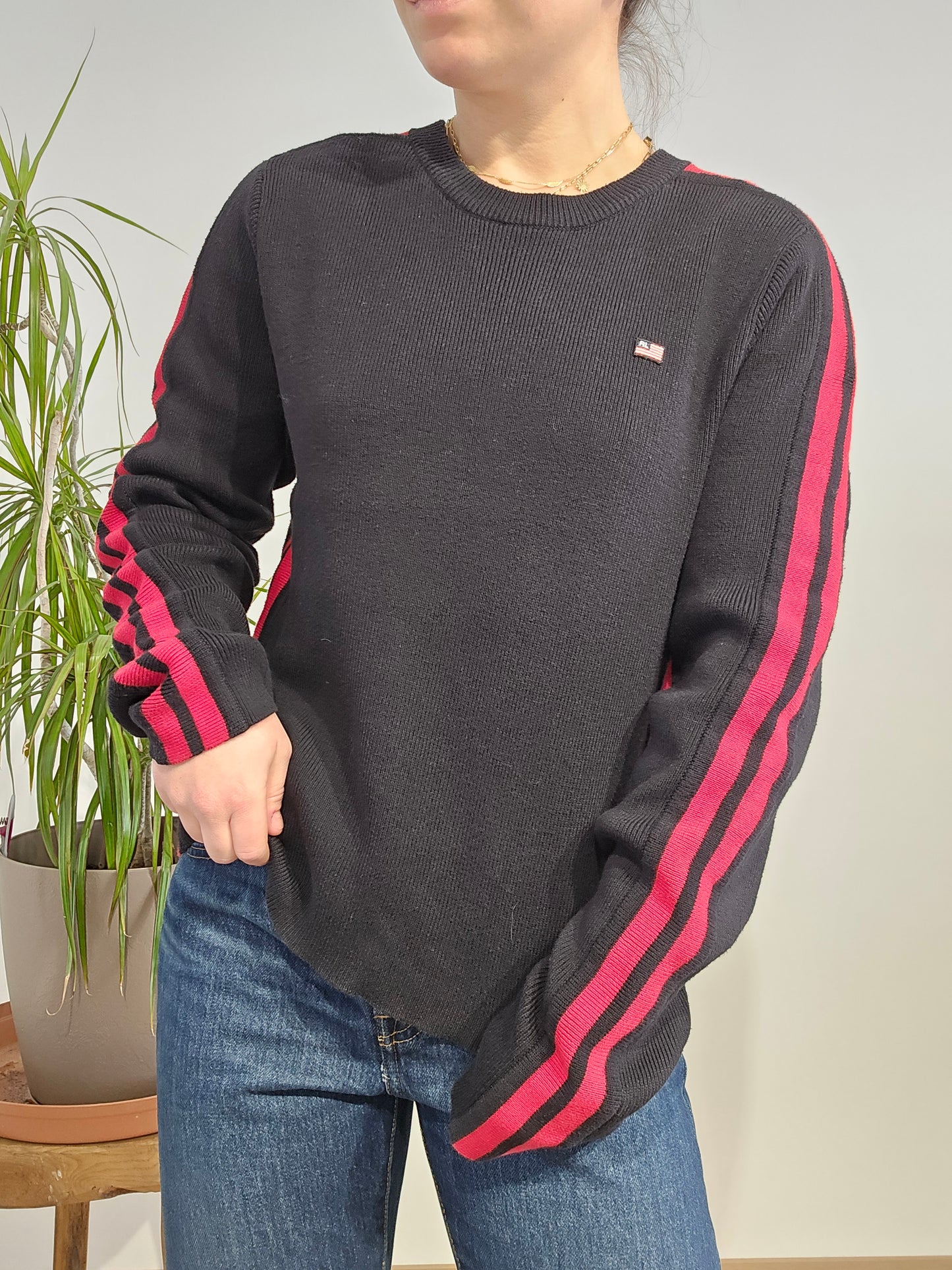 Pull en maille côtelée noir des années 90' american flag - S/M