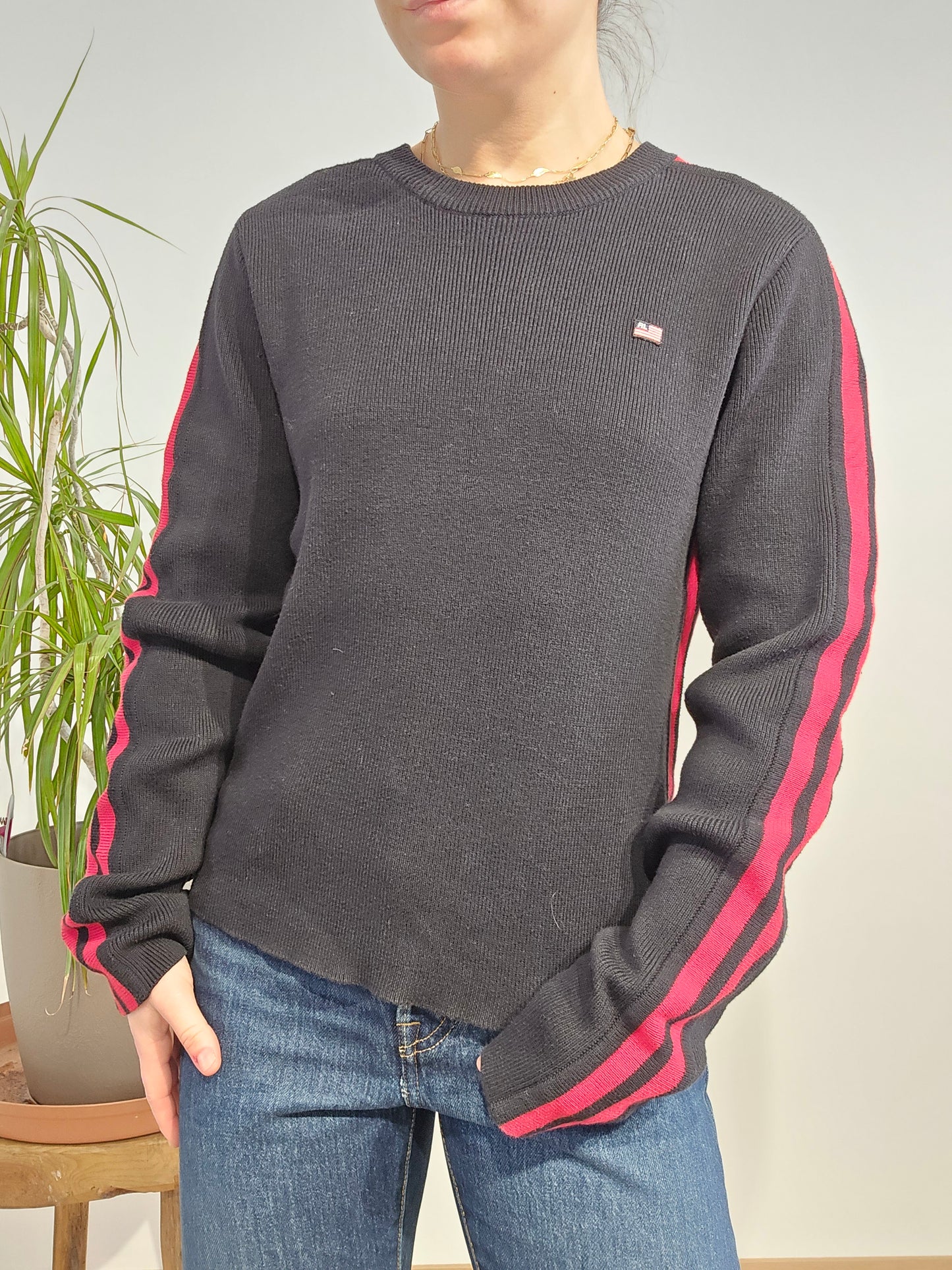 Pull en maille côtelée noir des années 90' american flag - S/M