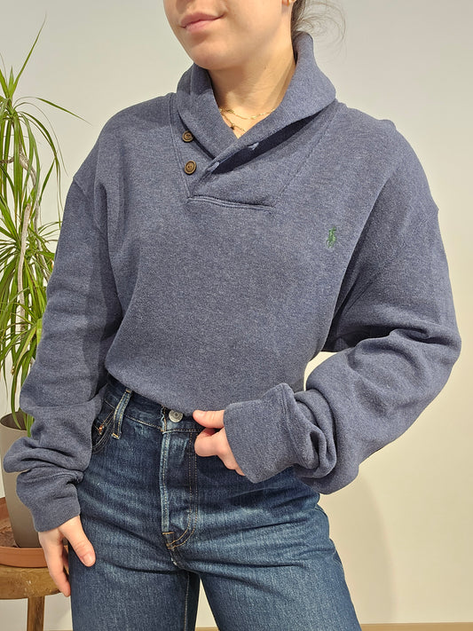 Pull col montant bleu - L
