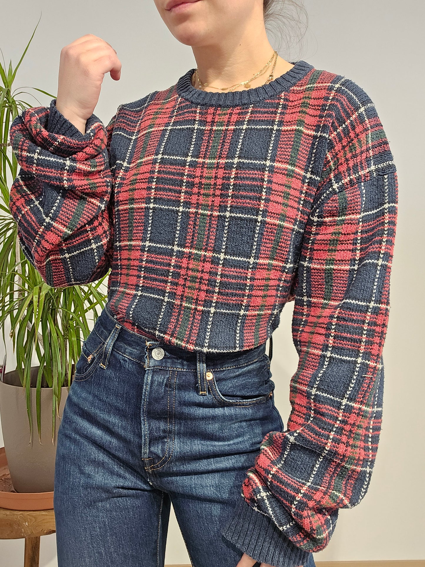 Pull en maille à carreaux - XL