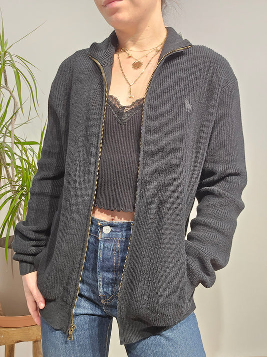 Veste en maille côtelée noire - S