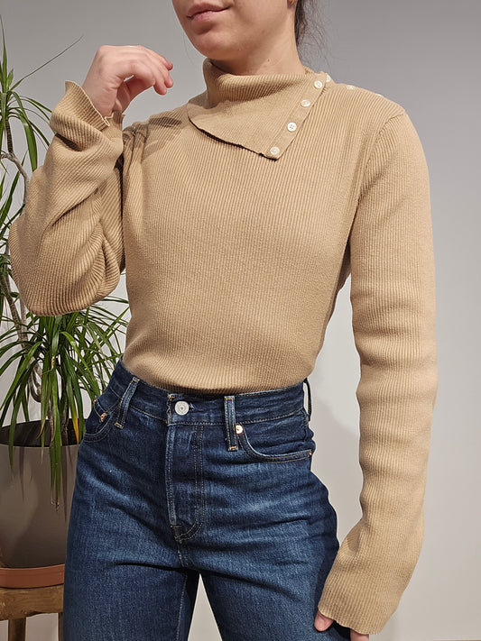 Pull col montant camel - S