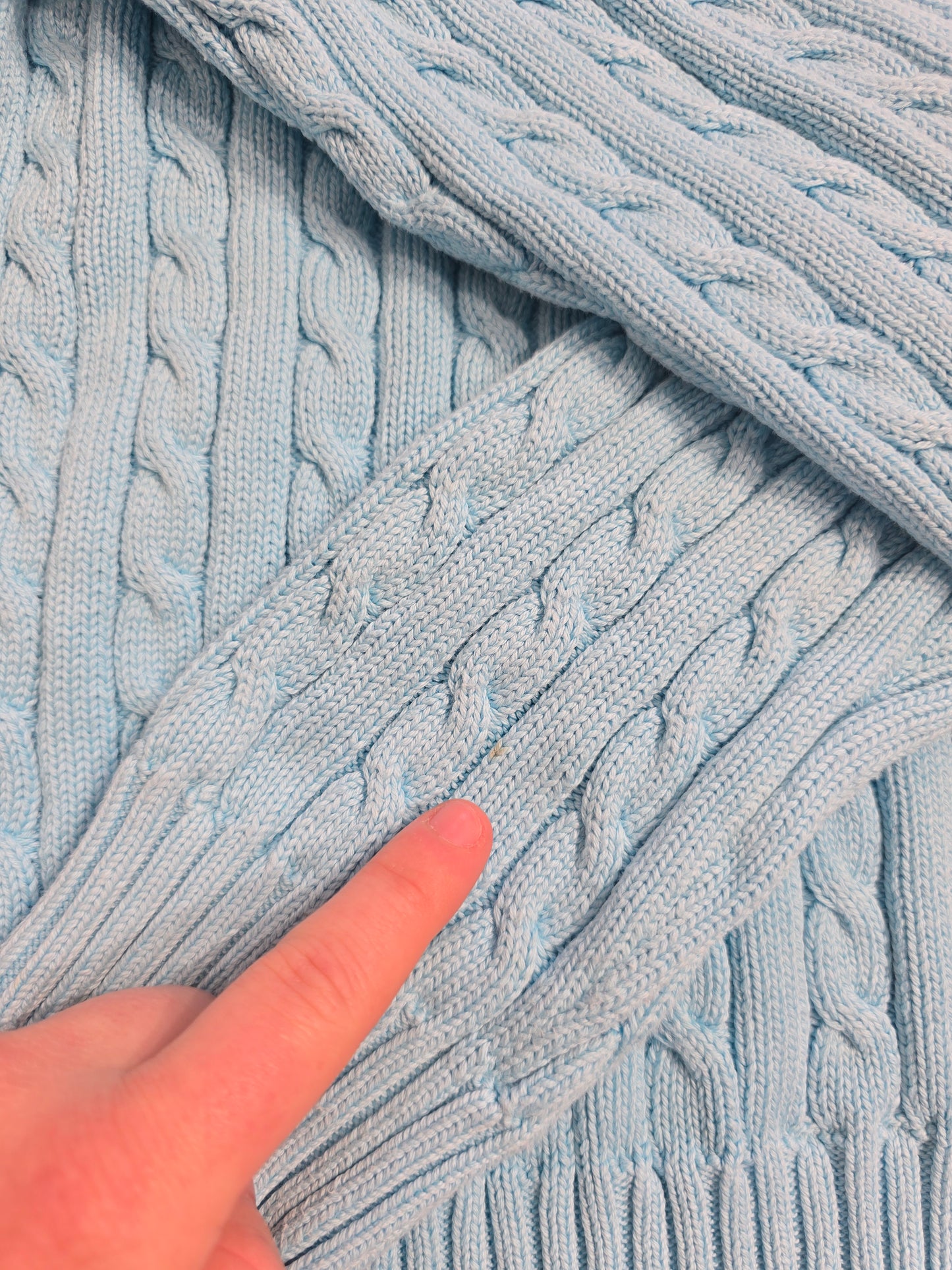 Pull col rond en maille torsadée bleu - S