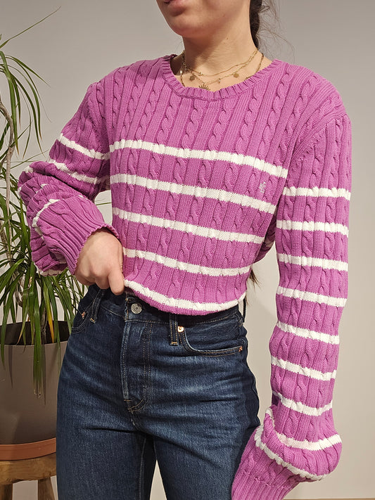 Pull col rond en maille torsadée rayé collection RLR - L/XL