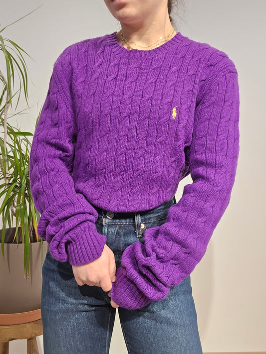 Pull en laine torsadée violet - L/XL
