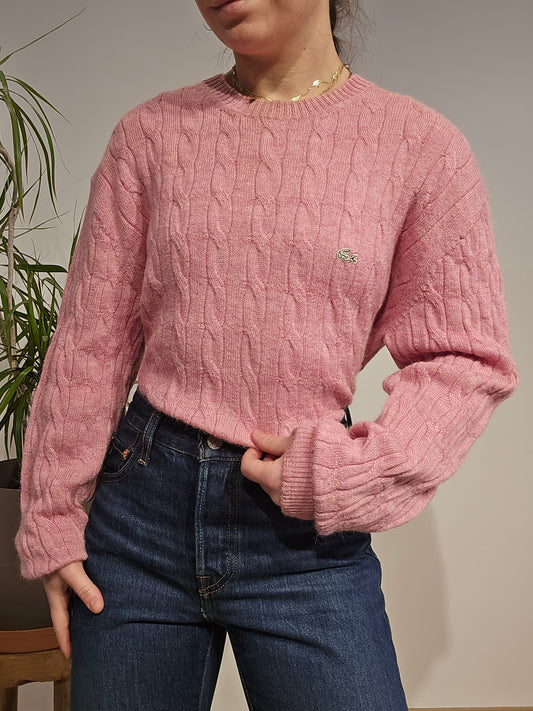 Pull en maille torsadée rose clair - XL