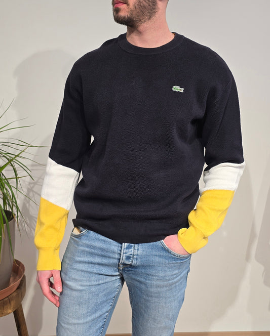 Pull en maille piquée marine détails colorés - M