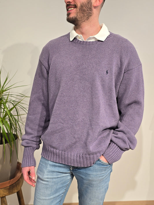 Pull col rond en maille violet - XL