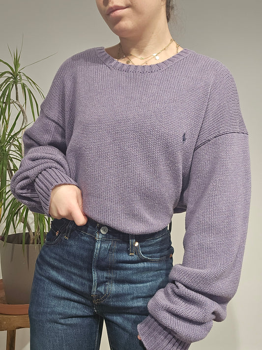 Pull col rond en maille violet - XXL